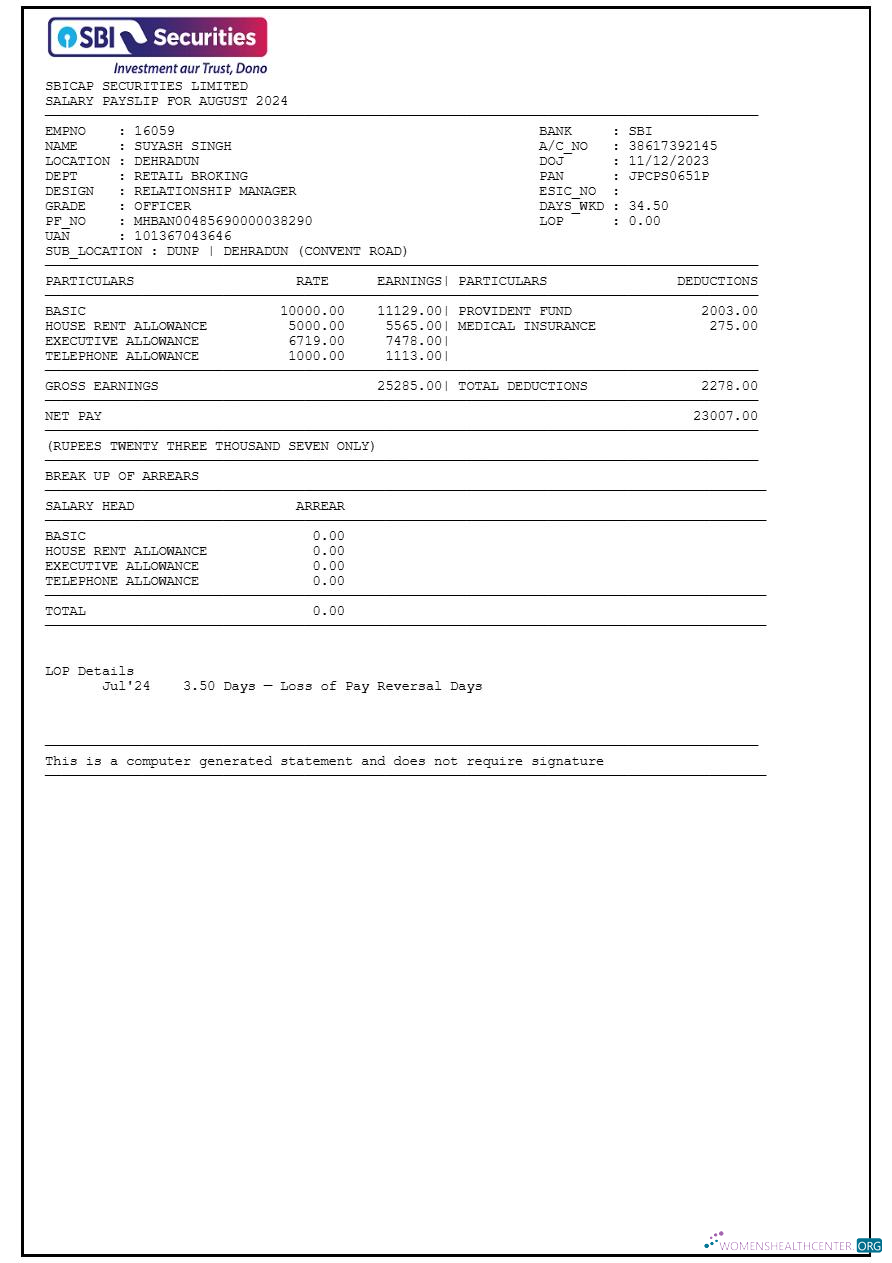 Download SBICAP Securities payslip template in Word and PDF formats.pdf, 1 Photoshop template